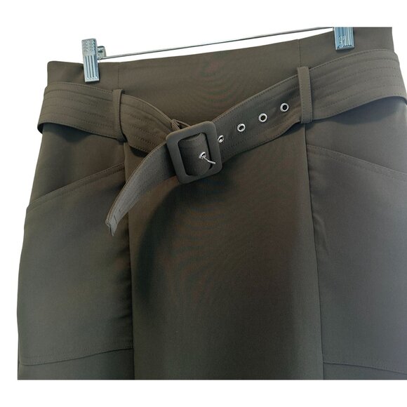 NY&C Size 8 Olive Green Pencil Knee Length Skirt With Belt & Pockets - Picture 7 of 13